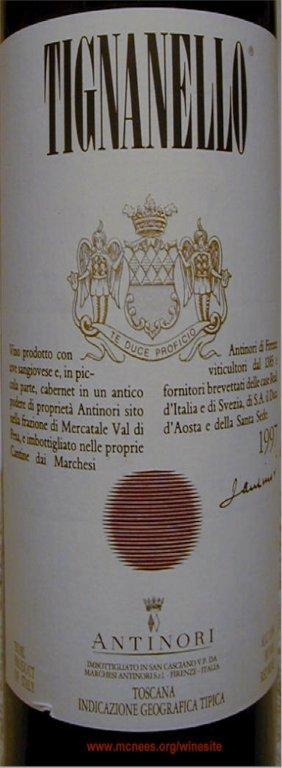 O delicioso e pronto Antinori Tignanello 1997